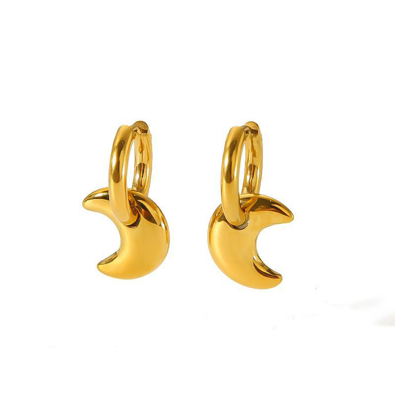 1 Pair Simple Moon Stainless Steel  Gold Color Charm Earrings h5 